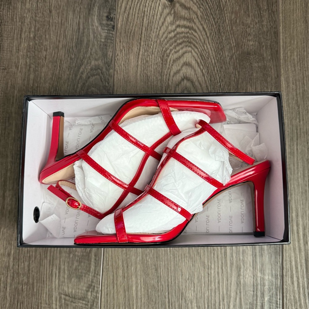Red Square Toe Slingback Pumps NIB - Picture 5 of 5